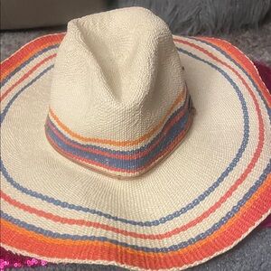 Caribbean Joe Cream Hat with Orange and Blue Stripes